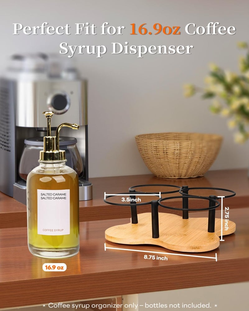 IntreLife Rotating Coffee Syrup Organizer, Syrup Bottle Holder for Coffee Syrup Dispenser 16.9oz, Bamboo Coffee Syrup Rack for Coffee Bar Station Countertop, Coffee Bar Accessories(Syrup Rack Only) - Image 3